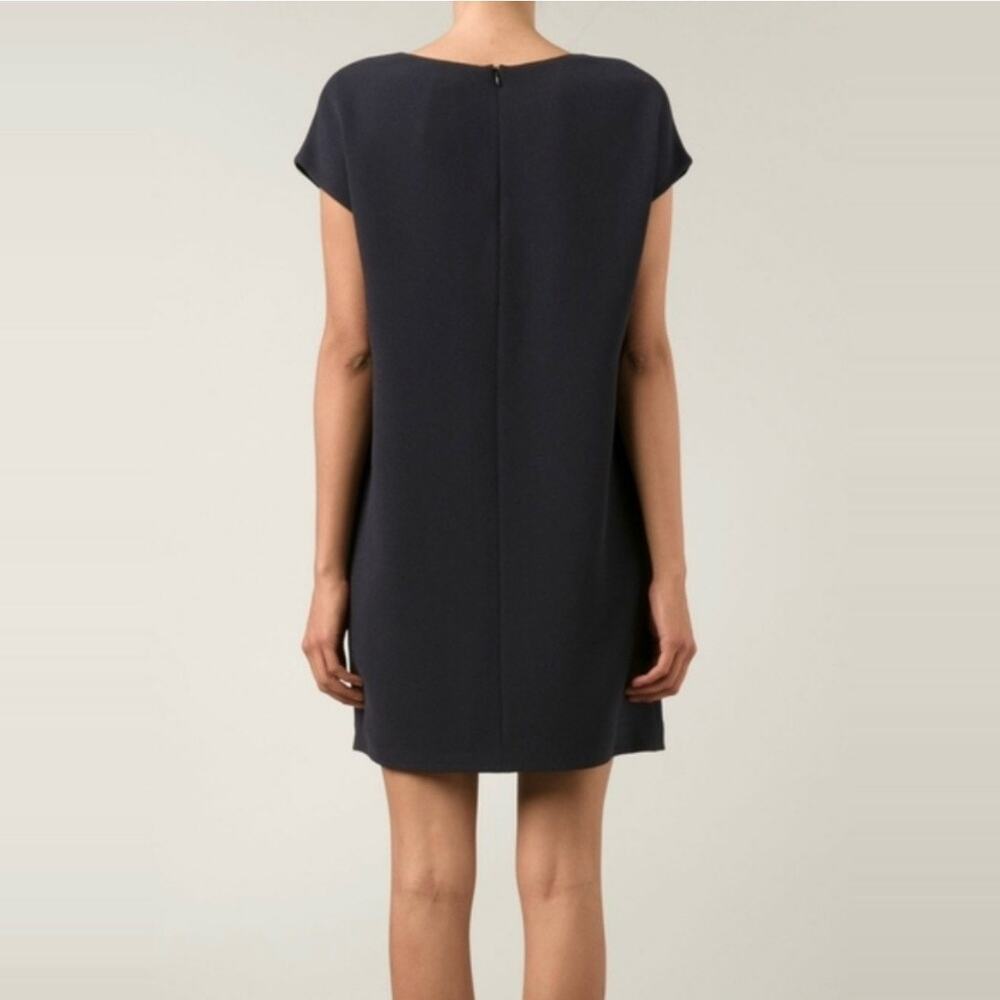 Vince Leather Piped Crepe Shift Mini Tunic Dress size Medium Charcoal Black - Picture 5 of 15